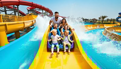 Family enjoying rides at Water Park Dubai Family enjoying rides at Water Park Dubai
